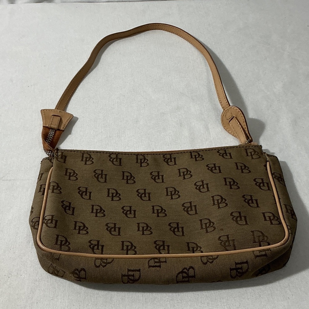 Designer-Inspired Brown Monogram Shoulder Bag with Tan Trim